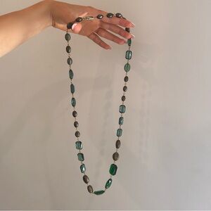 Green and gold vintage necklace, bracelet and earrings set